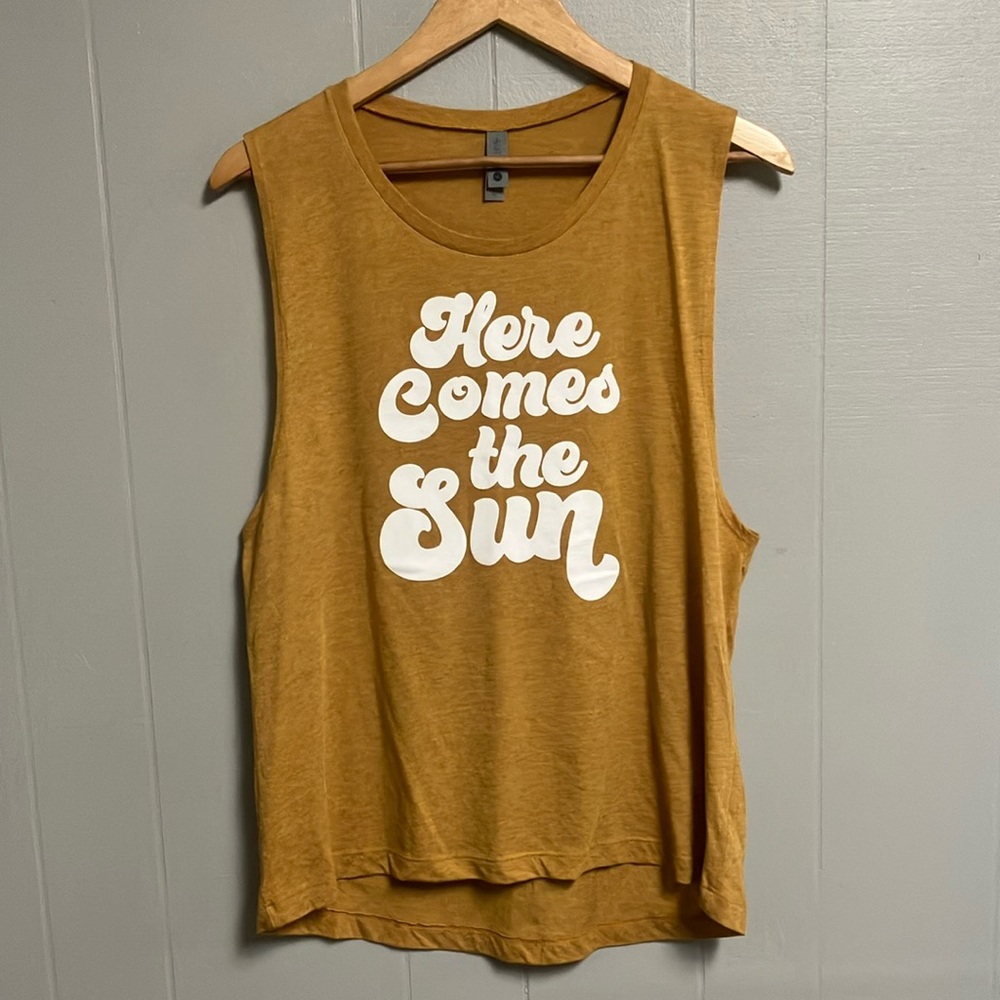 NWOT Next Level Apparel Yellow Muscle Tee Here Comes the Sun XL New without tags